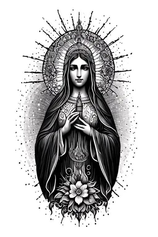 Virgen Maria With Cyber Tribal And Dark Fantasy