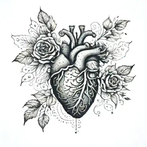 An Anatomical Heart With Intricate Floral Details And Celestial Elements