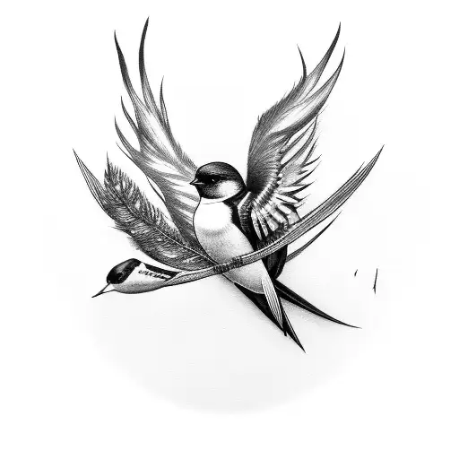 Gothic Swallow With Long Tail Feathers Holding Olive Branch In Beak