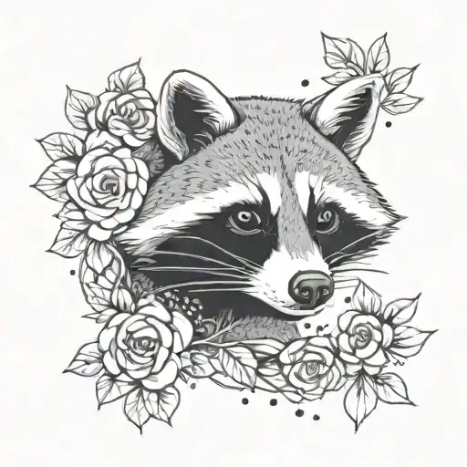 Raccoon In A Floral Frame