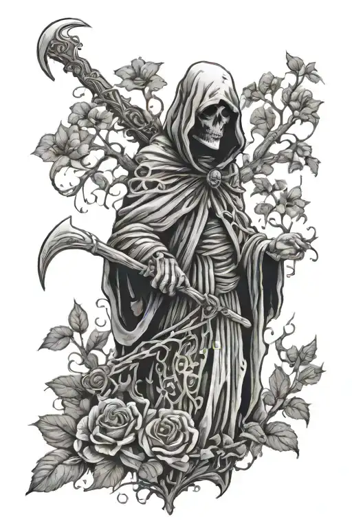 Grim Reaper And Mother Nature Standing Together