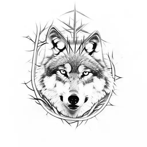 Wolf Resting Peacefully In Agony Wearing A Crown Of Thorns