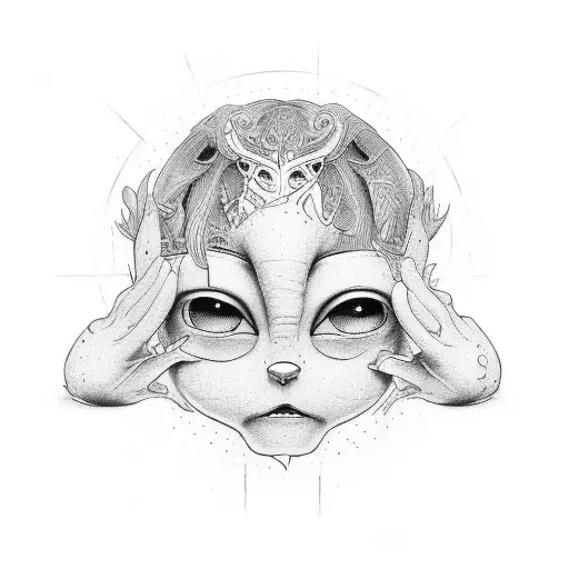 Cartoon Character In Fetal Position With Hands Over His Ears