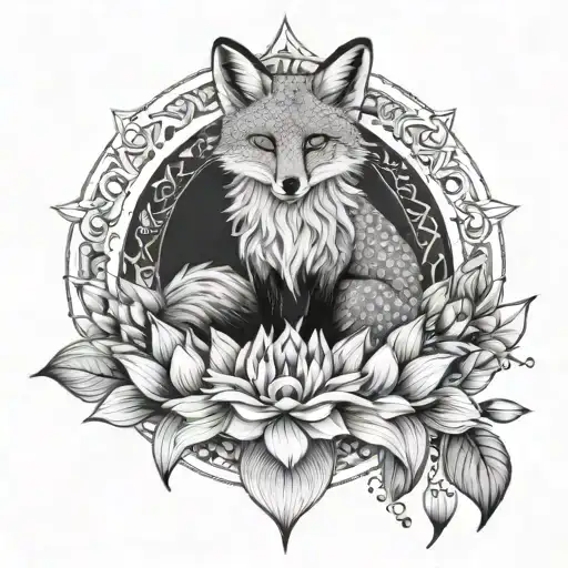 A Fox And Loto Flower Intertwined In A Mesmerizing Mandala Pattern In Full Arm