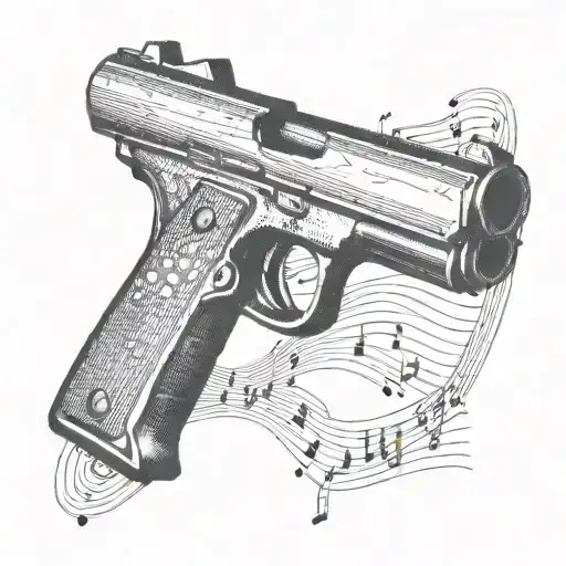 A Music Sheet With Gun Barrels As The Lines And Smoke As The Notes
