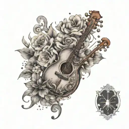 A Tattoo Of A Floral Painting With Musical Instruments Hidden Within The Design