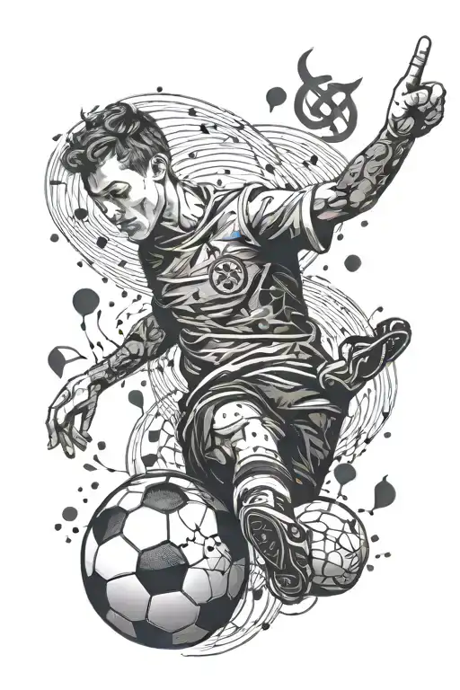 A Soccer Player Holding A Peace Sign With Musical Notes Floating Around Them