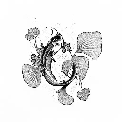 Flowers And Two Koi Fish