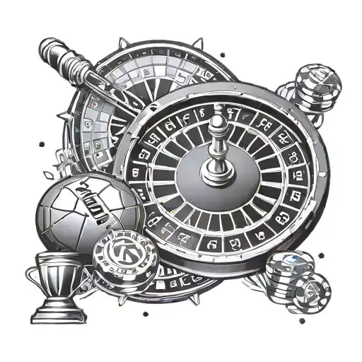 A Tattoo Design Of A Roulette Wheel With The Client's Favorite Sports Team Logos As The Numbers