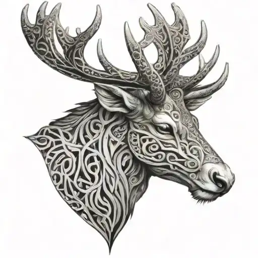 A Majestic Stag With Intricate Celtic Patterns Intertwined In Its Antlers