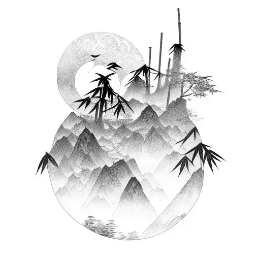 Ninja Hiding In Big Bamboo Forest With Fullmoon