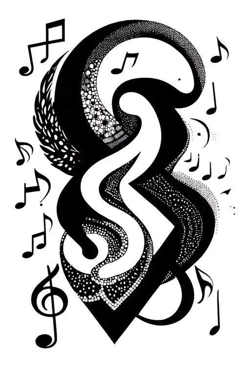A Geometric Design Incorporating The Virgo Zodiac Symbol And Musical Notes