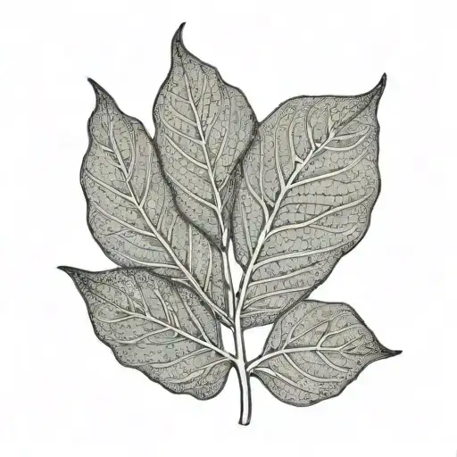 A Minimalist Outline Of A Peepal Plant Leaf With Intricate Dotwork Shading