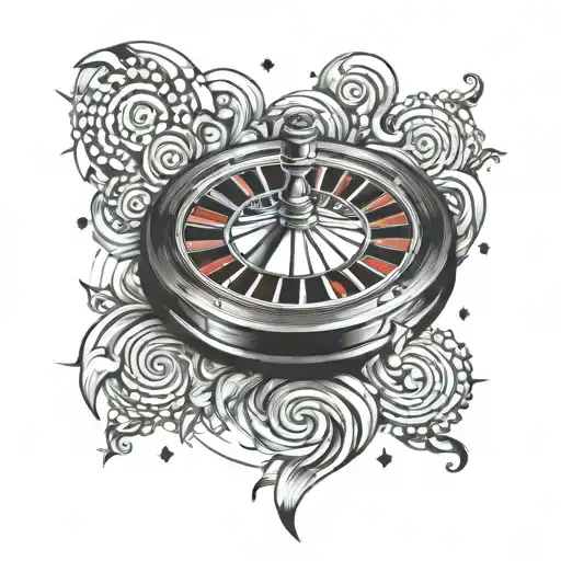 Create A Dotwork Tattoo Of A Roulette Wheel Surrounded By A Swirling Chaosphere