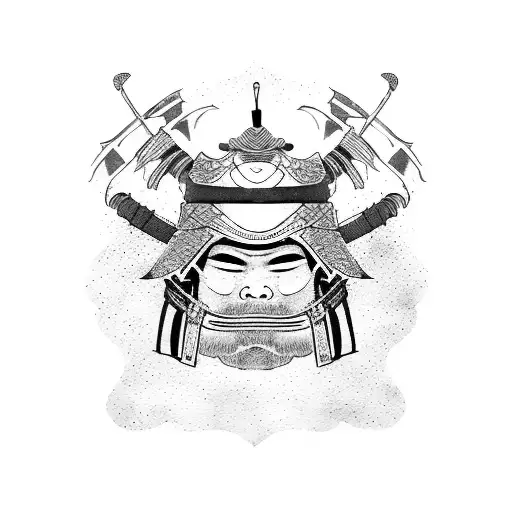 Japanese Samurai Warrior Mask With Cherry Blossoms And Kanji