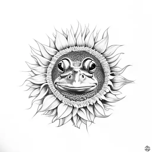 A Frog Over A Sunflower