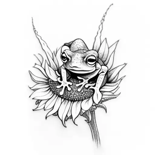 A Tiny Frog On Top Of A Sunflower