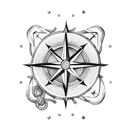 Anchor With Compass Rose And Map