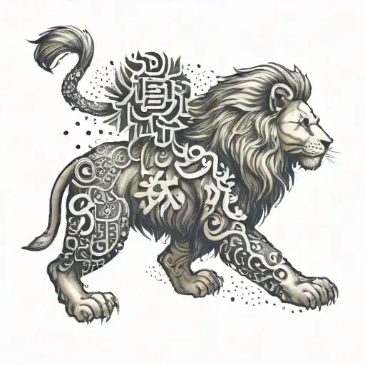 An Anime-inspired Lion With Japanese Kanji Symbols Integrated Into The Design