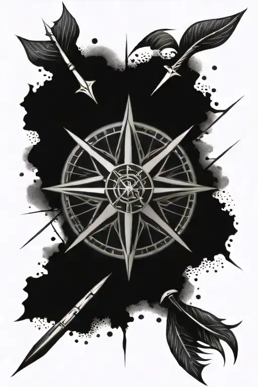 Compass Rose And Tribal Arrow