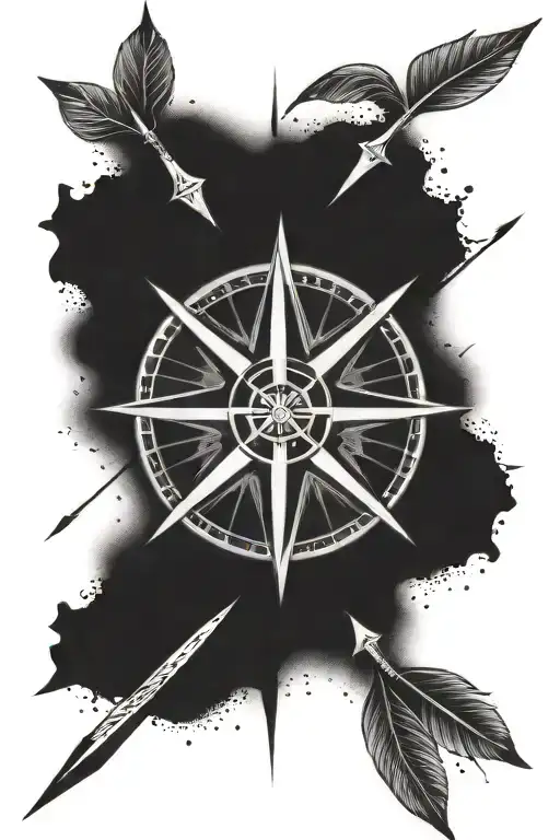 Compass Rose And Tribal Arrow