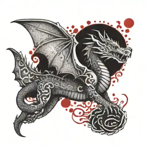 Dragon Flying Over A Red Bear