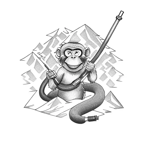 A Monkey Holding A Fire Hose And Extinguishing Flames On A Mountain