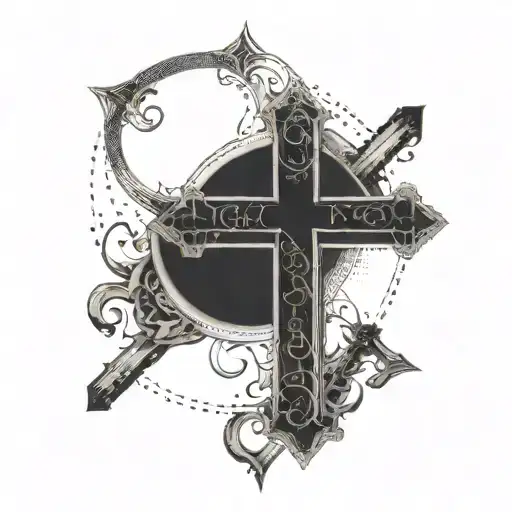 Three Minimalistic Crosses Intertwined With A Bible Verse With Eclipse In Background