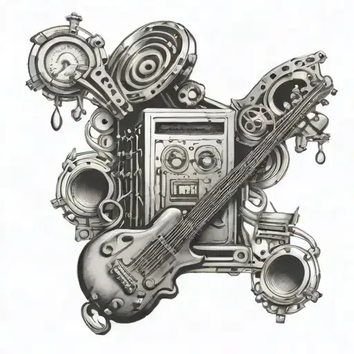 An Intricate Tattoo Of A Bank Vault Filled With Musical Instruments And Money