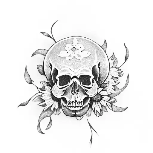 Books Flowers Skull