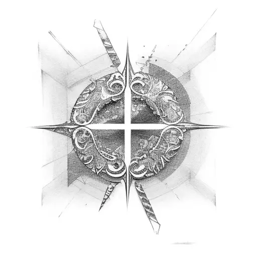 A Cross Design Incorporating Elements Of Realism And Dotwork