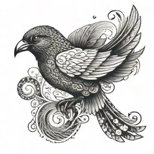 A Bird With Wings Morphing Into Swirling Hurricane Patterns In Dotwork Style