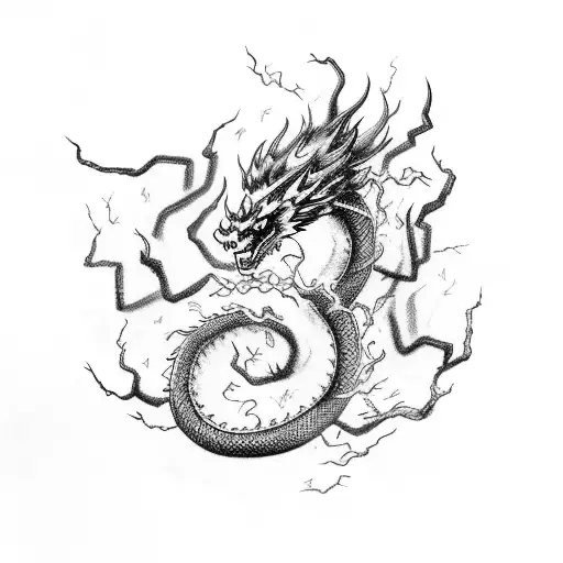 A Chinese Thunder Dragon With Lightning Wrapped Around It's Body