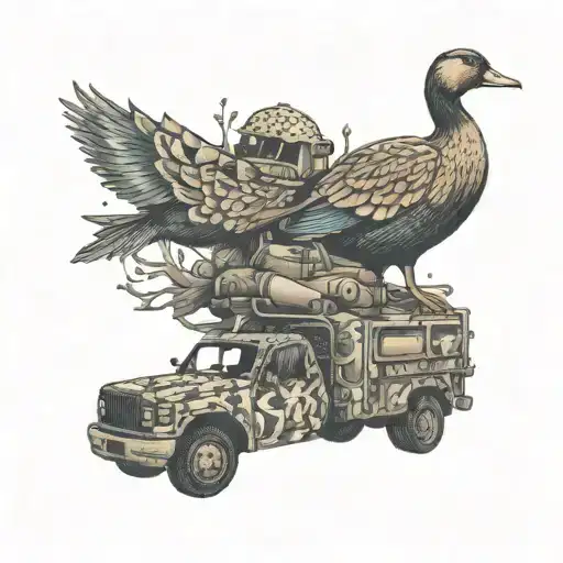 An Intricately Designed Truck With Duck Hunting Gear And Camouflage Patterns