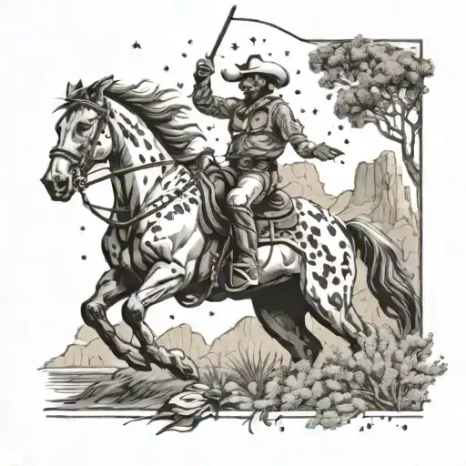 Create A Tattoo Featuring A Bronc Rider Surrounded By Nature Scenes Inspired By The Desert