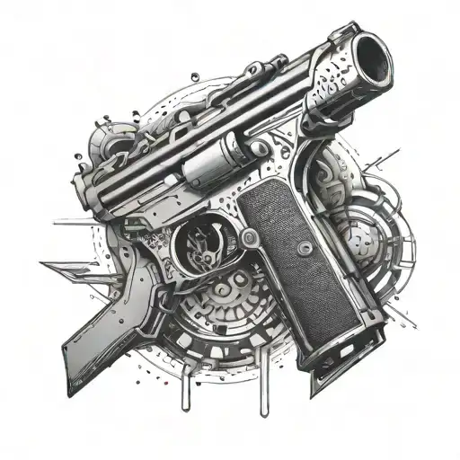 Create A Futuristic Tattoo Design Merging A Gun And Ai Elements In A Sleek And Modern Composition
