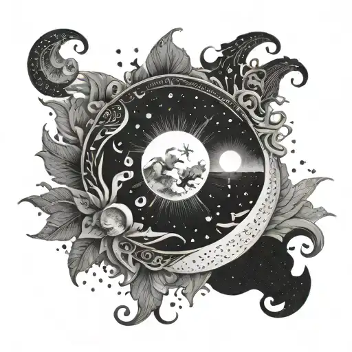 A Celestial Scene Of The Sun And Moon In A Yin Yang Formation