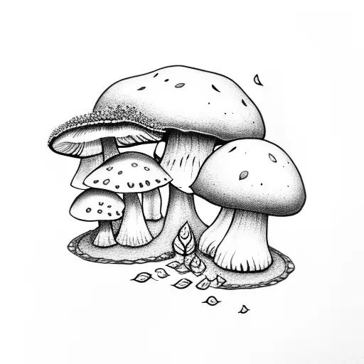 Mystical Nature With Leaves And Plants And A Mushroom