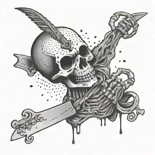 A Skeleton Holding A Knife With A Background Of Aggressive Lyrics From Punk Rock Songs