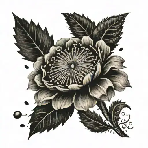 Postage Stamp Tattoo Image Within Stamp To Be A Dandelion And Rose Next To Each Other
