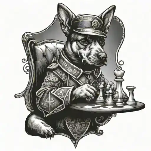 A Dog Wearing A Military Uniform Playing Chess