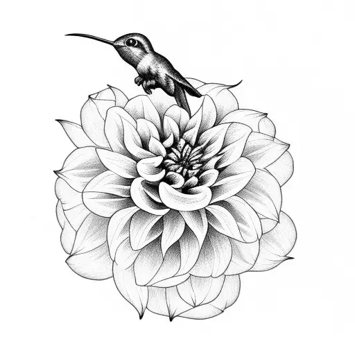 Dahlia Bleeding Heart Flower With Hummingbird