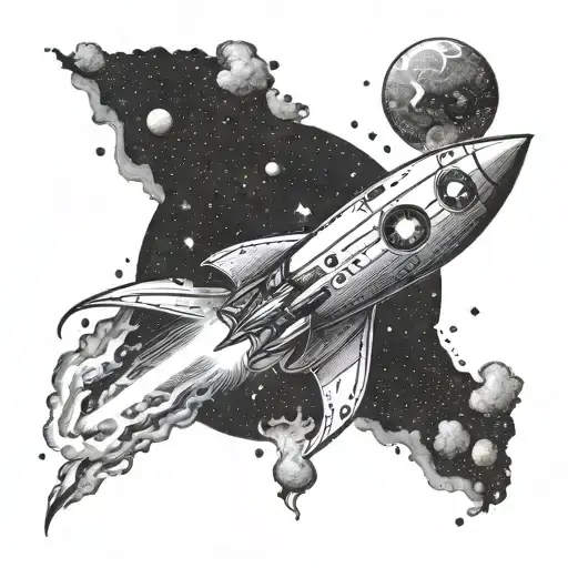 A Dotwork Design Of A Rocket Ship Flying Through A Black Hole