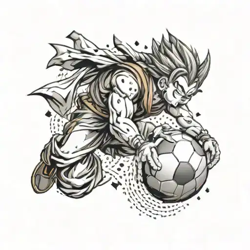 A Dragonball Z Character Kicking A Football With Intricate Engineering Details