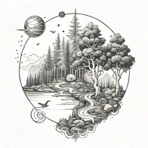 A Mystical Forest Scene With Hidden Symbols Related To Exploration And Adventure