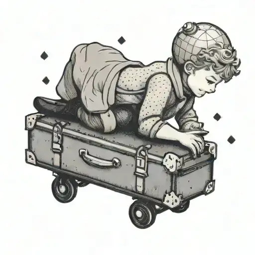 A Minimalist Design Of The Little Prince Sitting On A Suitcase With A Globe In The Background