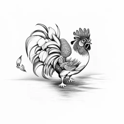 Portuguese Rooster Drinking Water From A Koi Fish Pond