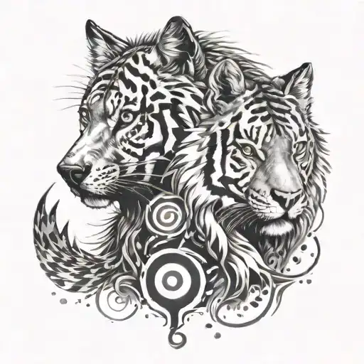 Wolf And Tiger With Music Symbols Incorporated
