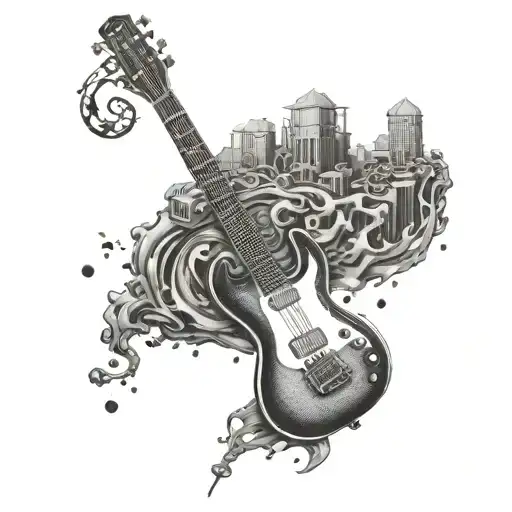 Design A Dotwork Tattoo Of A Metal Music Inspired Guitar And Bass Battle Scene