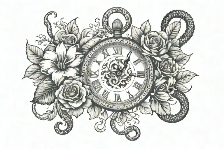 Clock Flowers And Snakes